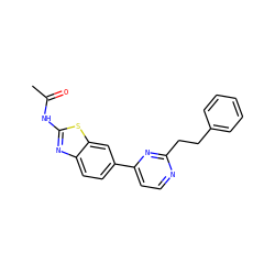 CC(=O)Nc1nc2ccc(-c3ccnc(CCc4ccccc4)n3)cc2s1 ZINC000071318278