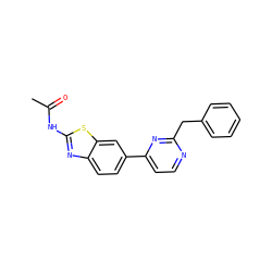 CC(=O)Nc1nc2ccc(-c3ccnc(Cc4ccccc4)n3)cc2s1 ZINC000071296625