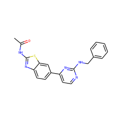 CC(=O)Nc1nc2ccc(-c3ccnc(NCc4ccccc4)n3)cc2s1 ZINC000071318283