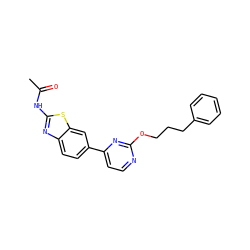 CC(=O)Nc1nc2ccc(-c3ccnc(OCCCc4ccccc4)n3)cc2s1 ZINC000071318737
