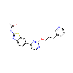 CC(=O)Nc1nc2ccc(-c3ccnc(OCCCc4cccnc4)n3)cc2s1 ZINC000071317183