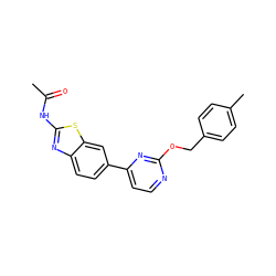 CC(=O)Nc1nc2ccc(-c3ccnc(OCc4ccc(C)cc4)n3)cc2s1 ZINC000071319000