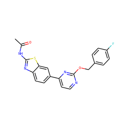 CC(=O)Nc1nc2ccc(-c3ccnc(OCc4ccc(F)cc4)n3)cc2s1 ZINC000071318275