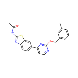 CC(=O)Nc1nc2ccc(-c3ccnc(OCc4cccc(C)c4)n3)cc2s1 ZINC000071318320