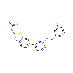 CC(=O)Nc1nc2ccc(-c3ccnc(OCc4cccc(F)c4)n3)cc2s1 ZINC000071316780