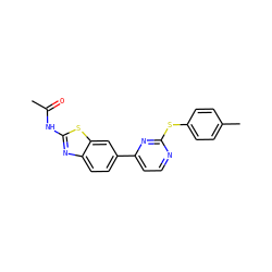 CC(=O)Nc1nc2ccc(-c3ccnc(Sc4ccc(C)cc4)n3)cc2s1 ZINC000071317493