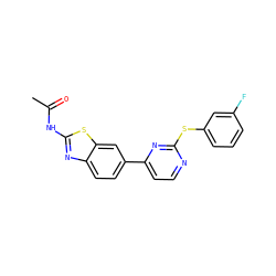 CC(=O)Nc1nc2ccc(-c3ccnc(Sc4cccc(F)c4)n3)cc2s1 ZINC000071317117