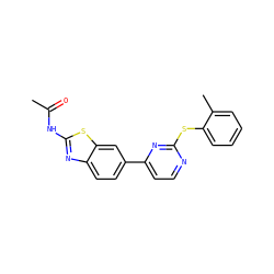 CC(=O)Nc1nc2ccc(-c3ccnc(Sc4ccccc4C)n3)cc2s1 ZINC000071318251
