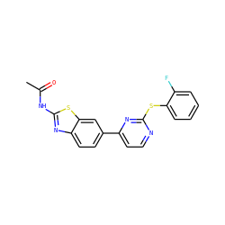 CC(=O)Nc1nc2ccc(-c3ccnc(Sc4ccccc4F)n3)cc2s1 ZINC000071296268
