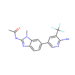 CC(=O)Nc1nc2ccc(-c3cnc(N)c(C(F)(F)F)c3)cc2n1C ZINC000096283488