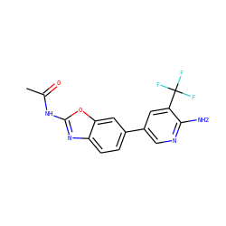 CC(=O)Nc1nc2ccc(-c3cnc(N)c(C(F)(F)F)c3)cc2o1 ZINC000096283491