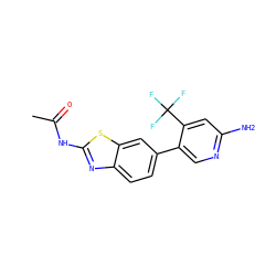 CC(=O)Nc1nc2ccc(-c3cnc(N)cc3C(F)(F)F)cc2s1 ZINC000096283487