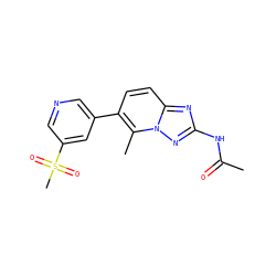 CC(=O)Nc1nc2ccc(-c3cncc(S(C)(=O)=O)c3)c(C)n2n1 ZINC000084740937