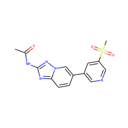 CC(=O)Nc1nc2ccc(-c3cncc(S(C)(=O)=O)c3)cn2n1 ZINC000084688123