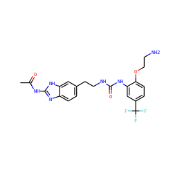 CC(=O)Nc1nc2ccc(CCNC(=O)Nc3cc(C(F)(F)F)ccc3OCCN)cc2[nH]1 ZINC000071318566