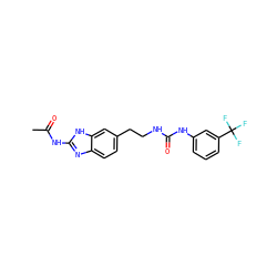 CC(=O)Nc1nc2ccc(CCNC(=O)Nc3cccc(C(F)(F)F)c3)cc2[nH]1 ZINC000034545093