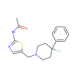 CC(=O)Nc1ncc(CN2CCC(F)(c3ccccc3)CC2)s1 ZINC000218896832