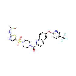 CC(=O)Nc1ncc(S(=O)(=O)N2CCN(C(=O)c3ccc4cc(Oc5ccc(C(F)(F)F)cn5)ccc4n3)CC2)s1 ZINC001772638034