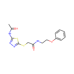 CC(=O)Nc1nnc(SCC(=O)NCCOc2ccccc2)s1 ZINC000017180998
