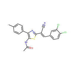 CC(=O)Nc1sc(/C(C#N)=C/c2ccc(Cl)c(Cl)c2)nc1-c1ccc(C)cc1 ZINC000008830168
