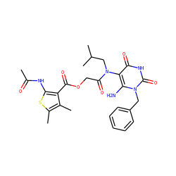 CC(=O)Nc1sc(C)c(C)c1C(=O)OCC(=O)N(CC(C)C)c1c(N)n(Cc2ccccc2)c(=O)[nH]c1=O ZINC000038140493