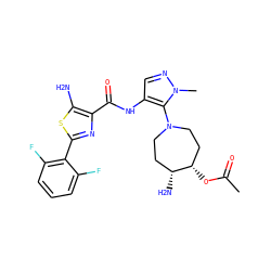 CC(=O)O[C@H]1CCN(c2c(NC(=O)c3nc(-c4c(F)cccc4F)sc3N)cnn2C)CC[C@H]1N ZINC000169699532