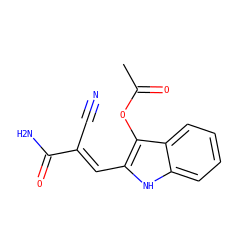 CC(=O)Oc1c(/C=C(\C#N)C(N)=O)[nH]c2ccccc12 ZINC000000448118