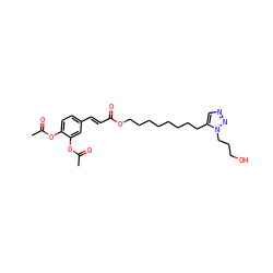 CC(=O)Oc1ccc(/C=C/C(=O)OCCCCCCCCc2cnnn2CCCO)cc1OC(C)=O ZINC000473134409