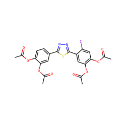 CC(=O)Oc1ccc(-c2nnc(-c3cc(OC(C)=O)c(OC(C)=O)cc3I)s2)cc1OC(C)=O ZINC000142488267