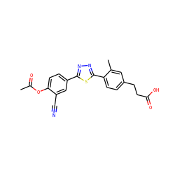 CC(=O)Oc1ccc(-c2nnc(-c3ccc(CCC(=O)O)cc3C)s2)cc1C#N ZINC000038147463