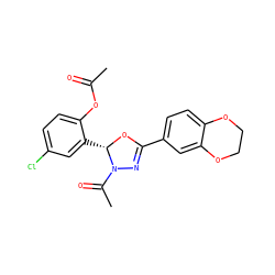 CC(=O)Oc1ccc(Cl)cc1[C@@H]1OC(c2ccc3c(c2)OCCO3)=NN1C(C)=O ZINC000073198870