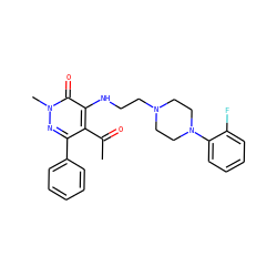 CC(=O)c1c(-c2ccccc2)nn(C)c(=O)c1NCCN1CCN(c2ccccc2F)CC1 ZINC000013863378