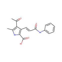 CC(=O)c1c(C)[nH]c(C(=O)O)c1/C=C/C(=O)Nc1ccccc1 ZINC000013778844