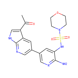CC(=O)c1c[nH]c2ncc(-c3cnc(N)c(NS(=O)(=O)N4CCOCC4)c3)cc12 ZINC000064573098