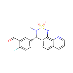 CC(=O)c1cc([C@H]2c3ccc4cccnc4c3NS(=O)(=O)N2C)ccc1F ZINC001772587717