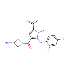 CC(=O)c1cc(C(=O)N2CC(N)C2)c(Nc2ccc(I)cc2F)n1C ZINC000053314078