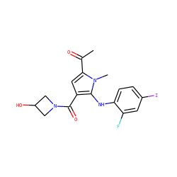 CC(=O)c1cc(C(=O)N2CC(O)C2)c(Nc2ccc(I)cc2F)n1C ZINC000053226498