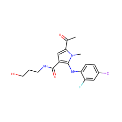 CC(=O)c1cc(C(=O)NCCCO)c(Nc2ccc(I)cc2F)n1C ZINC000053295106