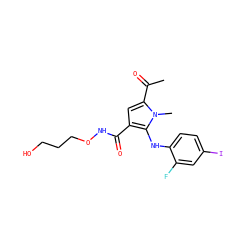 CC(=O)c1cc(C(=O)NOCCCO)c(Nc2ccc(I)cc2F)n1C ZINC000053295103