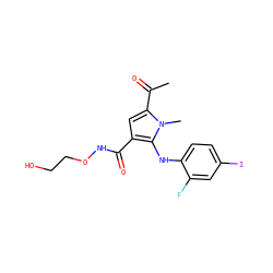 CC(=O)c1cc(C(=O)NOCCO)c(Nc2ccc(I)cc2F)n1C ZINC000053295703