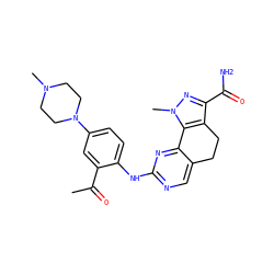 CC(=O)c1cc(N2CCN(C)CC2)ccc1Nc1ncc2c(n1)-c1c(c(C(N)=O)nn1C)CC2 ZINC000049112504