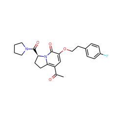 CC(=O)c1cc(OCCc2ccc(F)cc2)c(=O)n2c1CC[C@H]2C(=O)N1CCCC1 ZINC000040917224