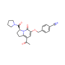 CC(=O)c1cc(OCc2ccc(C#N)cc2)c(=O)n2c1CC[C@H]2C(=O)N1CCCC1 ZINC000040934075