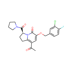 CC(=O)c1cc(OCc2ccc(F)c(Cl)c2)c(=O)n2c1CC[C@H]2C(=O)N1CCCC1 ZINC000040407248