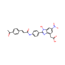 CC(=O)c1ccc(/C=C/C(=O)Nc2ccc(-c3nc4c(CC(=O)O)cc([N+](=O)[O-])cc4n3O)cc2)cc1 ZINC000049110747