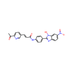 CC(=O)c1ccc(/C=C/C(=O)Nc2ccc(-c3nc4ccc([N+](=O)[O-])cc4n3O)cc2)cn1 ZINC000049045268