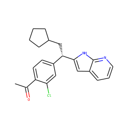 CC(=O)c1ccc([C@H](CC2CCCC2)c2cc3cccnc3[nH]2)cc1Cl ZINC000653793978