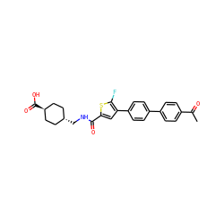 CC(=O)c1ccc(-c2ccc(-c3cc(C(=O)NC[C@H]4CC[C@H](C(=O)O)CC4)sc3F)cc2)cc1 ZINC000253995068