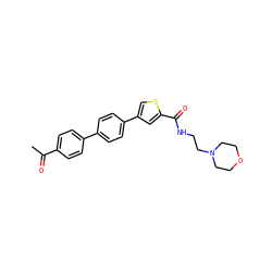 CC(=O)c1ccc(-c2ccc(-c3csc(C(=O)NCCN4CCOCC4)c3)cc2)cc1 ZINC000028133564