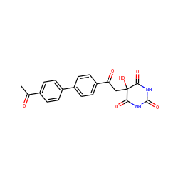 CC(=O)c1ccc(-c2ccc(C(=O)CC3(O)C(=O)NC(=O)NC3=O)cc2)cc1 ZINC000095572931